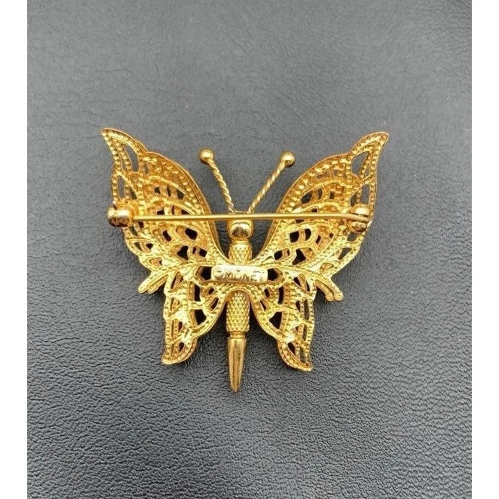 Vintage Monet Filigree Gold Tone Double Winged Butterfly Brooch